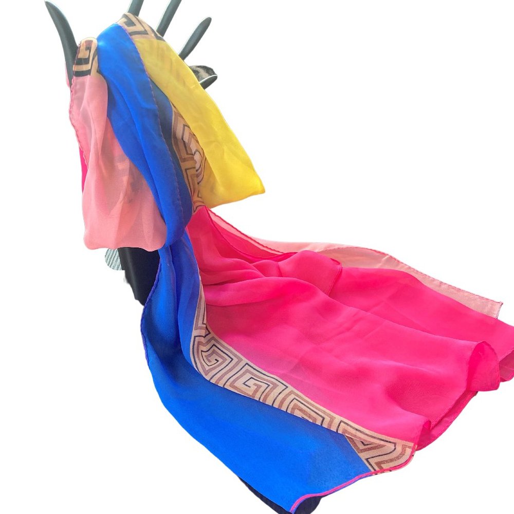 "Athena" Bright Pink/Blue polyester chiffon scarf $6.99 Shipping 19X60" NWOT